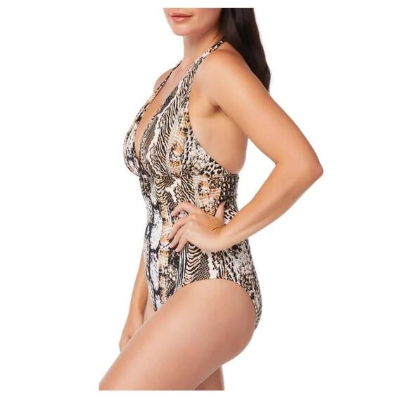 Bleu Rod Beattie Women's Walk On The Wild Side Plunge One Piece Swimsuit 10 NWT - Picture 5 of 5